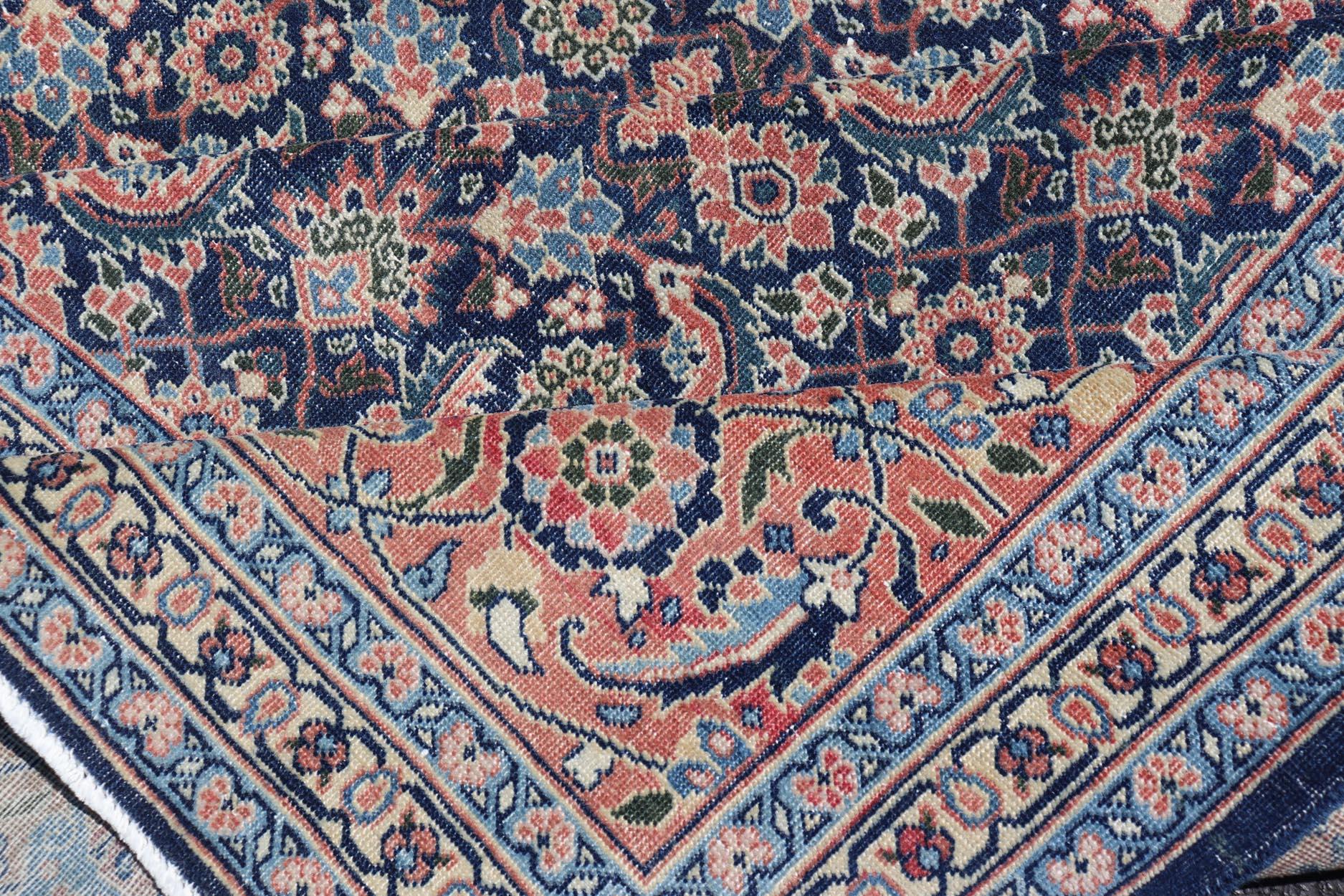 Antique Persian Tabriz with Sub-Geometric Herati Design in Blue Background For Sale 13