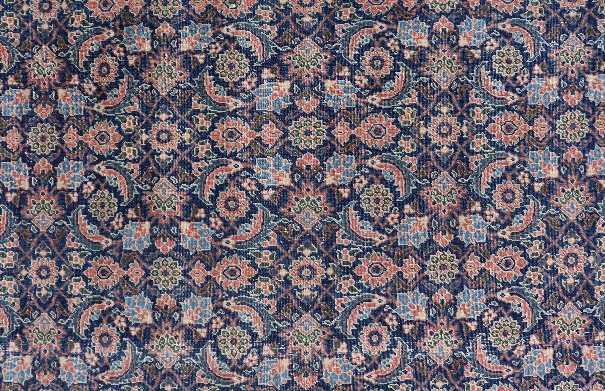 Hand-Knotted Antique Persian Tabriz with Sub-Geometric Herati Design in Blue Background For Sale