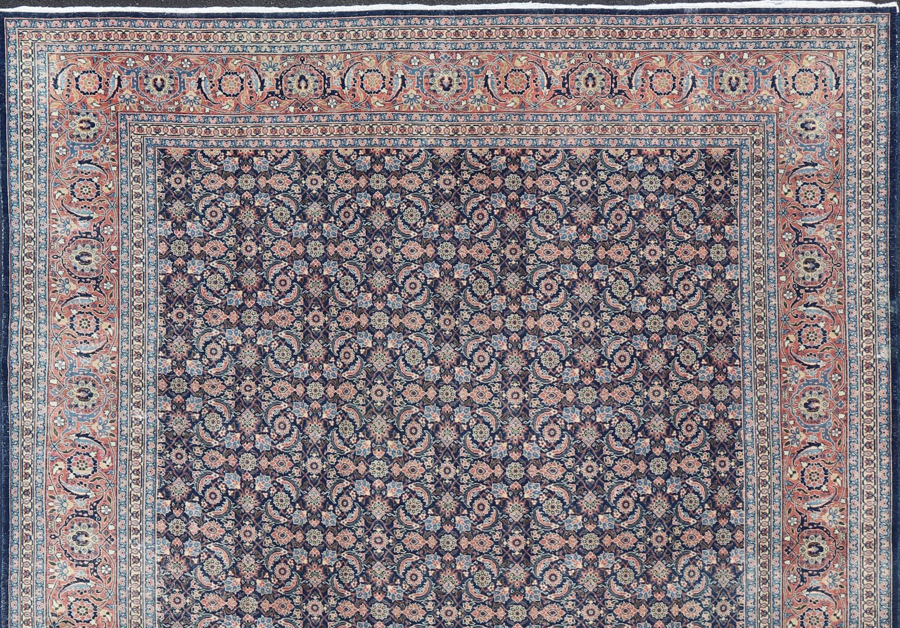 Antique Persian Tabriz with Sub-Geometric Herati Design in Blue Background For Sale 2