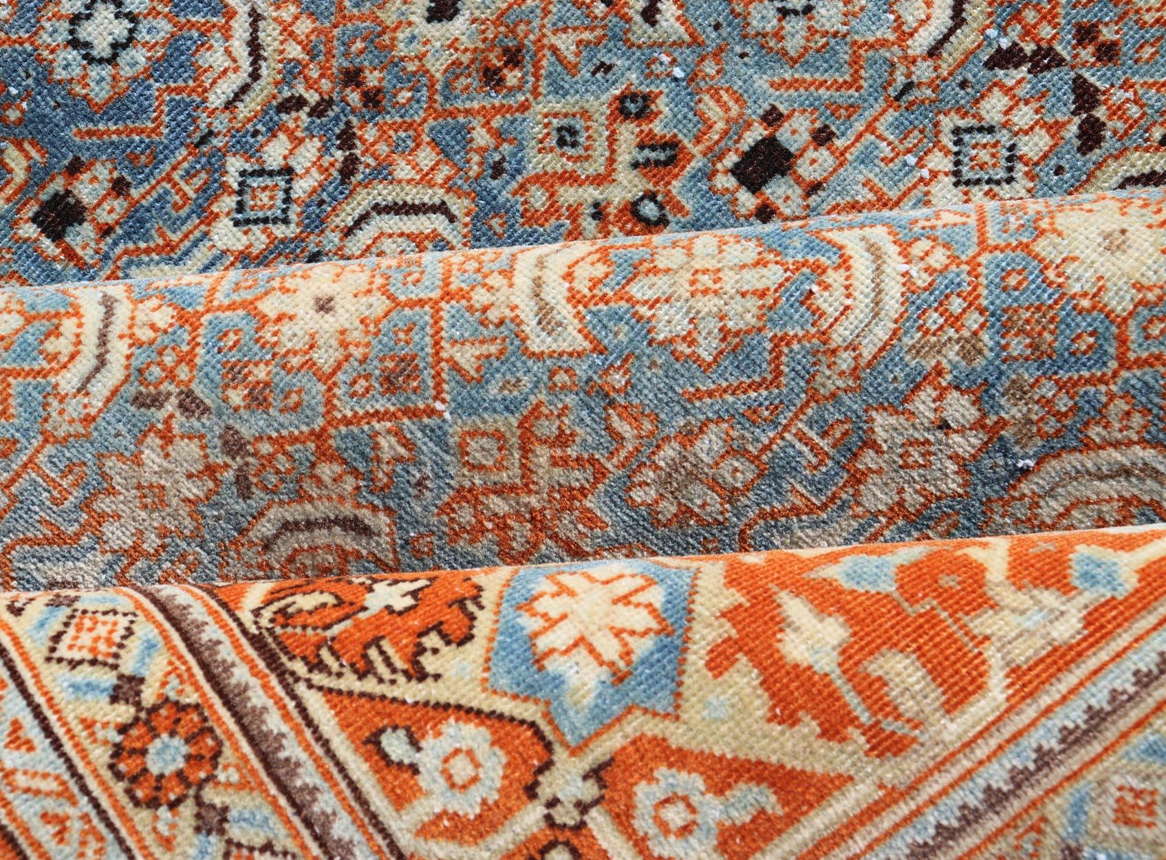 Antique Persian Tabriz with Sub-Geometric Herati Design in Orange and Blue For Sale 6