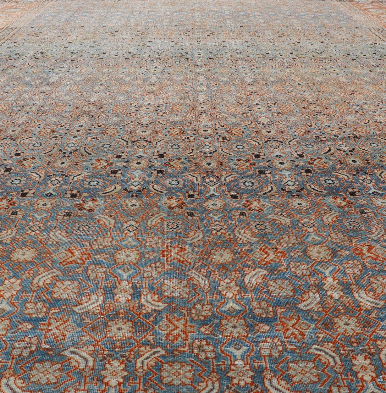 Antique Persian Tabriz with Sub-Geometric Herati Design in Orange and Blue For Sale 3