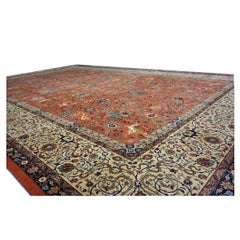 Antique Persian Tabriz Wool 12x18 Rust & Ivory Handmade Area Rug