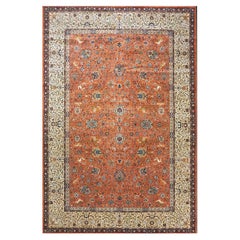 Antique Persian Tabriz Wool 12x18 Rust & Ivory Handmade Area Rug