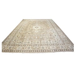 Antique Azerbaijani Tabriz Wool 15x20 Ivory, Gray, & Tan Handmade Area Rug