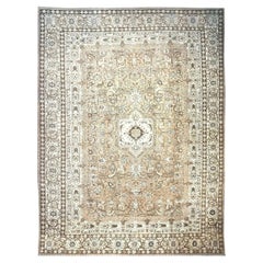 Antique Azerbaijani Tabriz Wool 15x20 Ivory, Gray, & Tan Handmade Area Rug