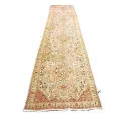 Antique Persian Tabriz Wool 3x13 Ivory, Pink & Tan Handmade Runner Rug