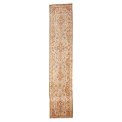 Antique Persian Tabriz Wool 3x13 Ivory, Pink & Tan Handmade Runner Rug