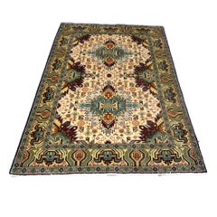Antique Persian Tabriz Wool 3x5 Ivory, Burgundy & Green Handmade Area Rug