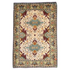 Antique Persian Tabriz Wool 3x5 Ivory, Burgundy & Green Handmade Area Rug