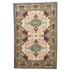 Antique Persian Tabriz Wool 3x5 Ivory, Burgundy & Green Handmade Area Rug