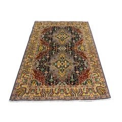 Antique Persian Tabriz Wool 3x5 Navy, Burgundy & Gold Handmade Throw Rug