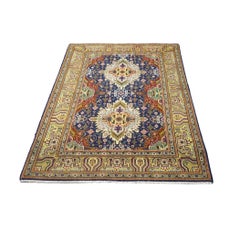 Antique Persian Tabriz Wool 3x5 Navy, Red & Gold Handmade Area Rug