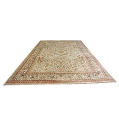 Antique Persian Tabriz Wool 8x12 Ivory, Tan, & Pink Handmade Area Rug