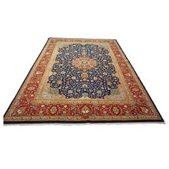 Antique Persian Tabriz Wool 9x11 Navy, Salmon & Red Handmade Area Rug