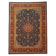 Antique Persian Tabriz Wool 9x11 Navy, Salmon & Red Handmade Area Rug