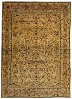 Antique Persian Tabriz Wool Rug With Allover Floral In Golden Color