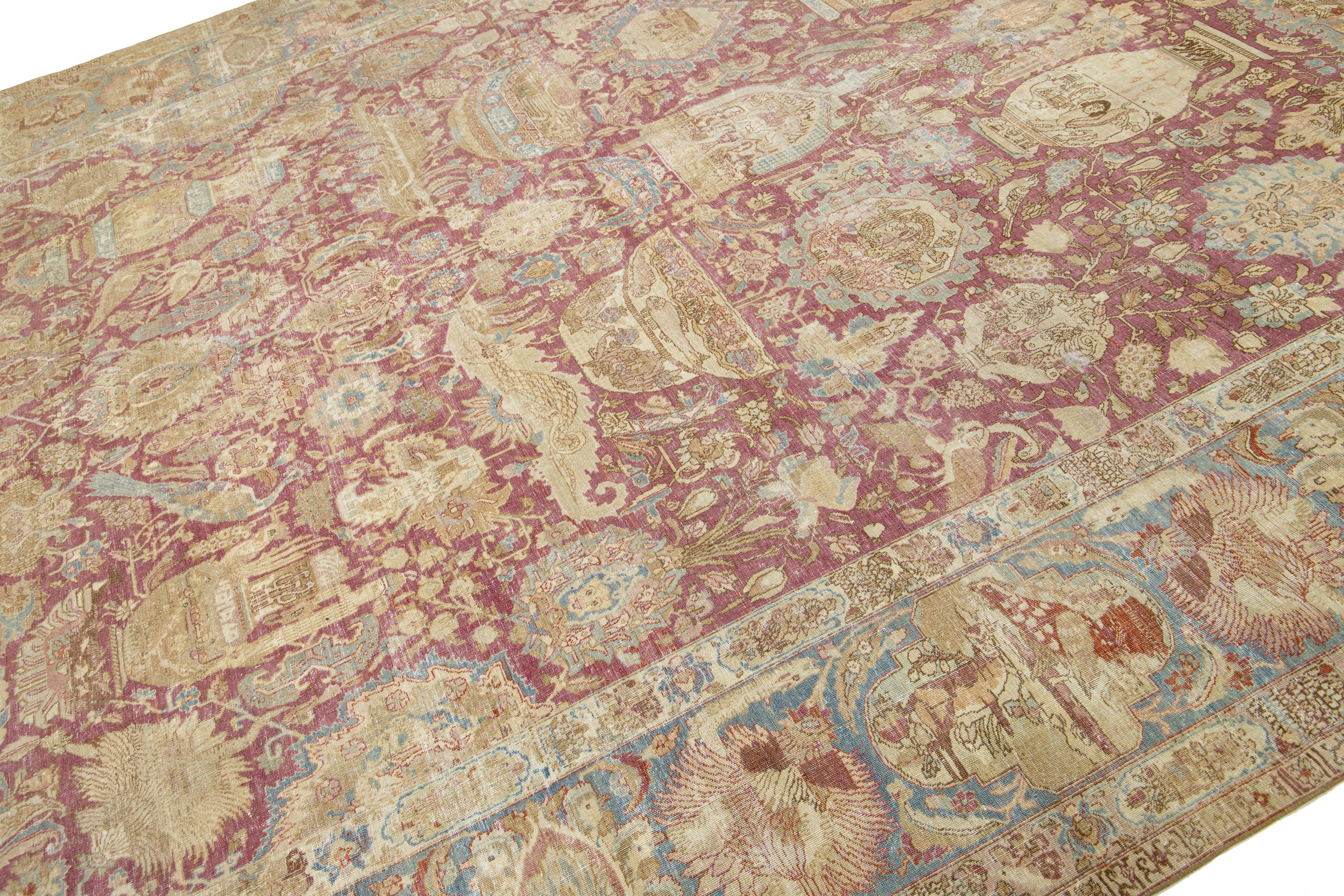 Hand-Knotted Antique Persian Tabriz Wool Rug with Red Allover Design from the 1900s For Sale