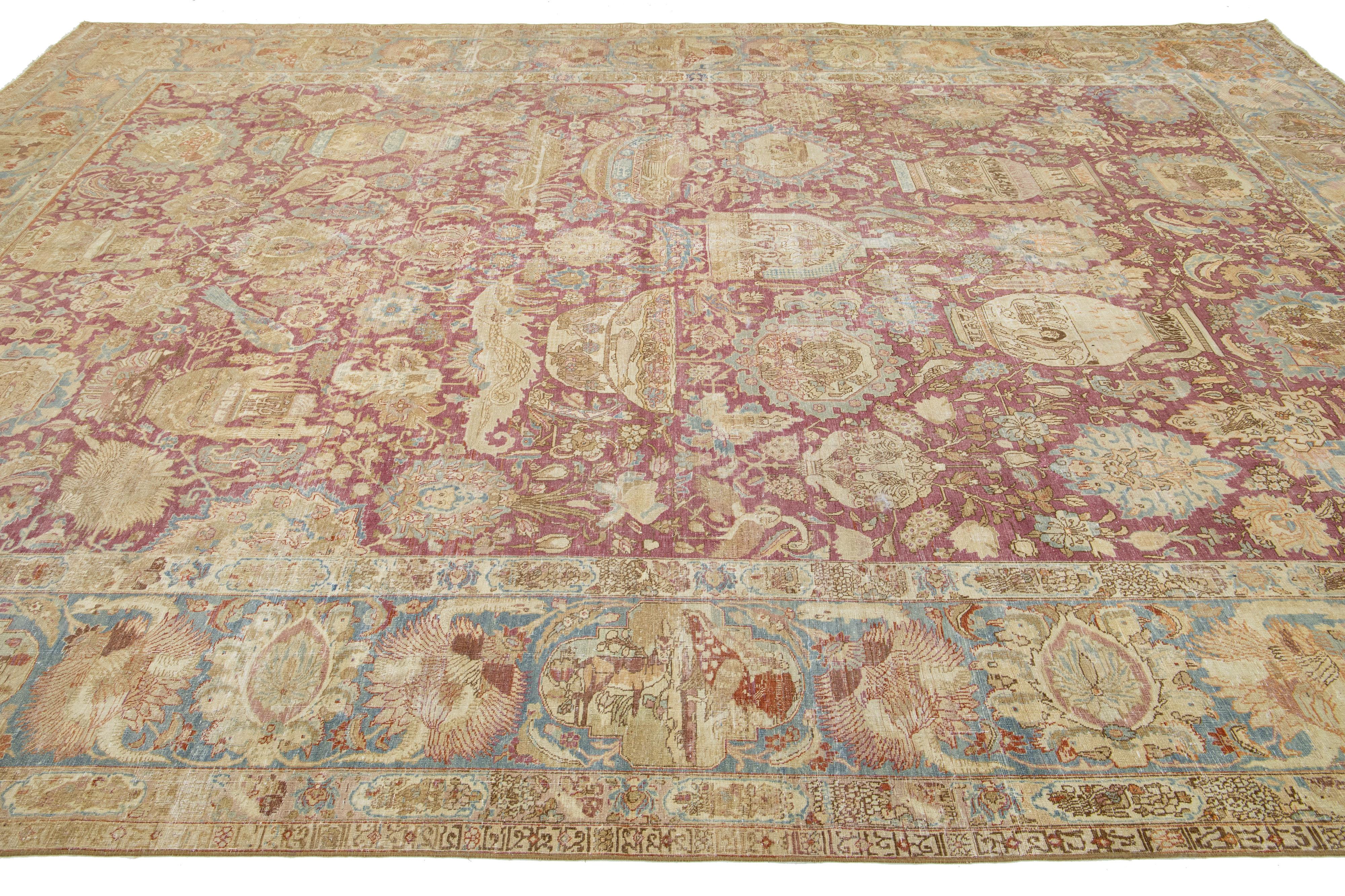20th Century Antique Persian Tabriz Wool Rug with Red Allover Design from the 1900s For Sale