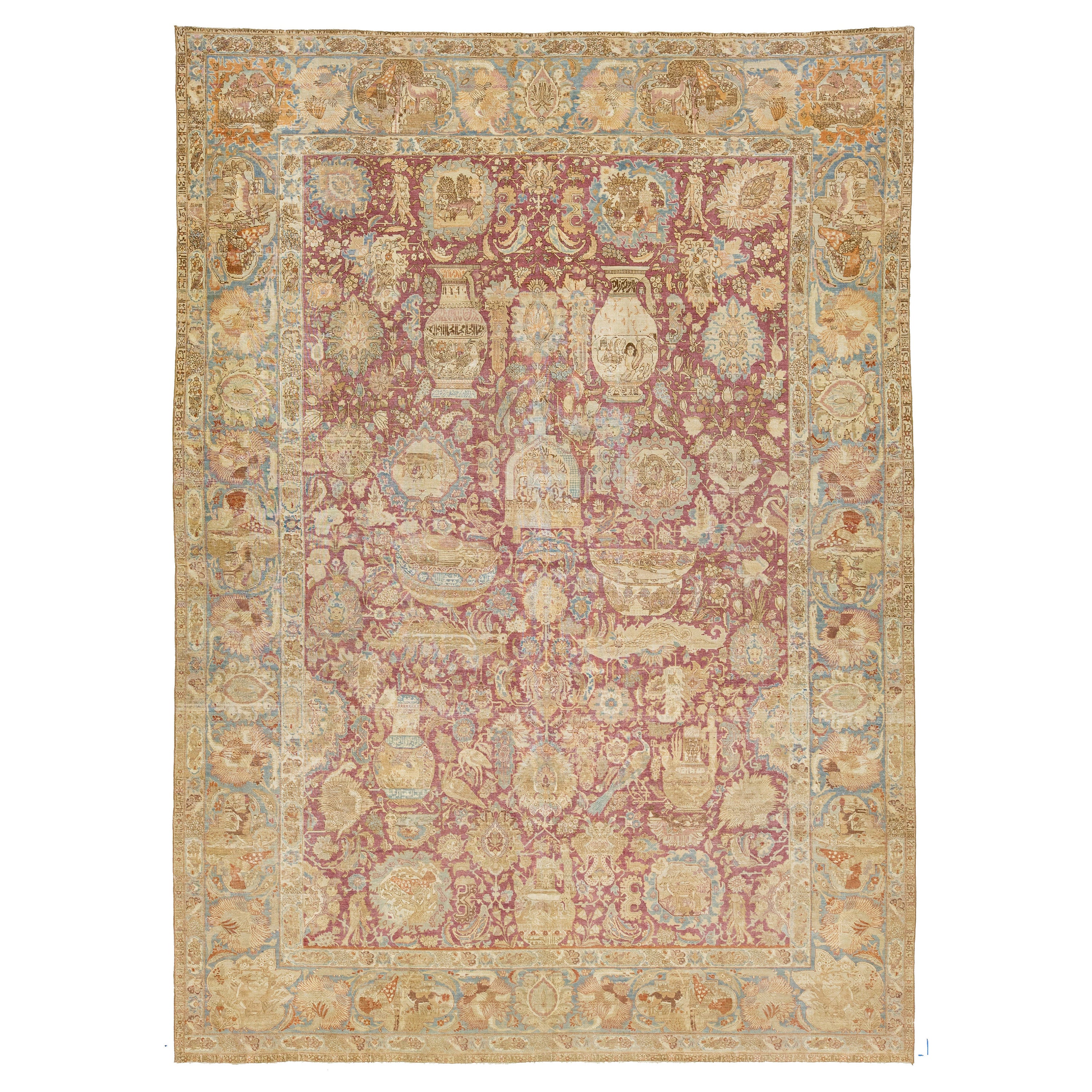 Antique Persian Tabriz Wool Rug with Red Allover Design from the 1900s For Sale
