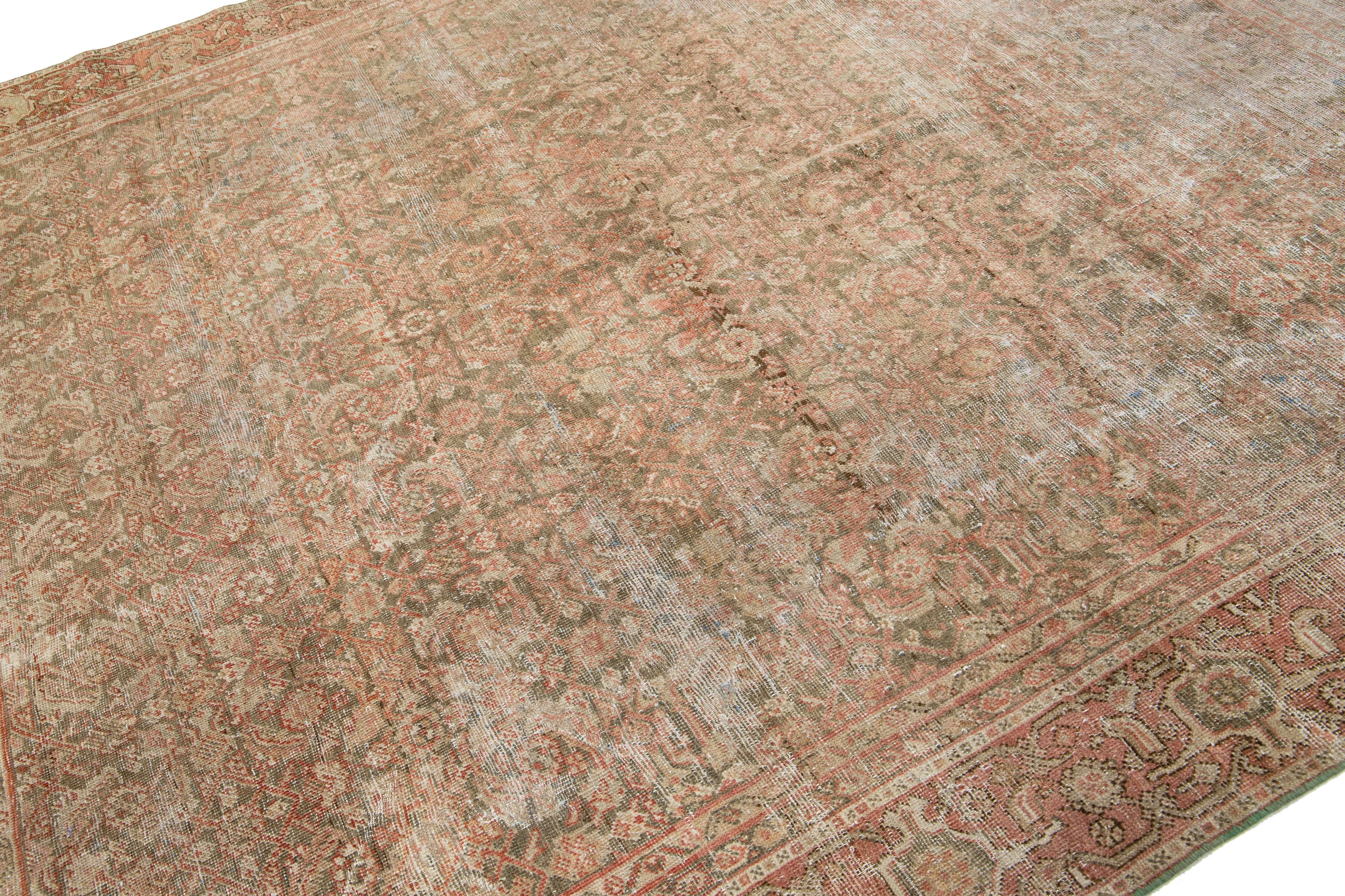Hand-Knotted Antique Persian Tabriz Wool Rug with Rust Allover Design from the 1910s For Sale