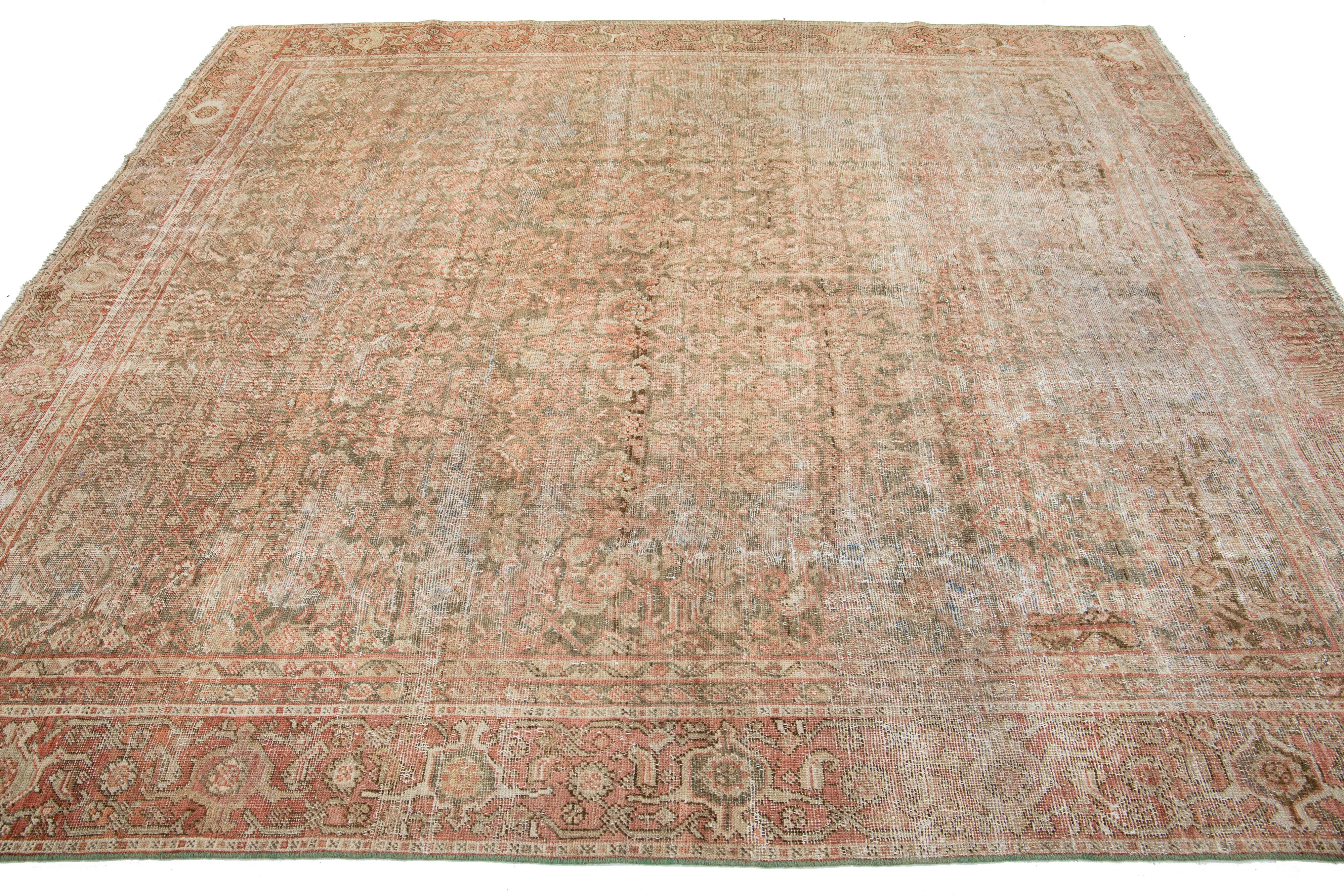 Antique Persian Tabriz Wool Rug with Rust Allover Design from the 1910s In Excellent Condition For Sale In Norwalk, CT
