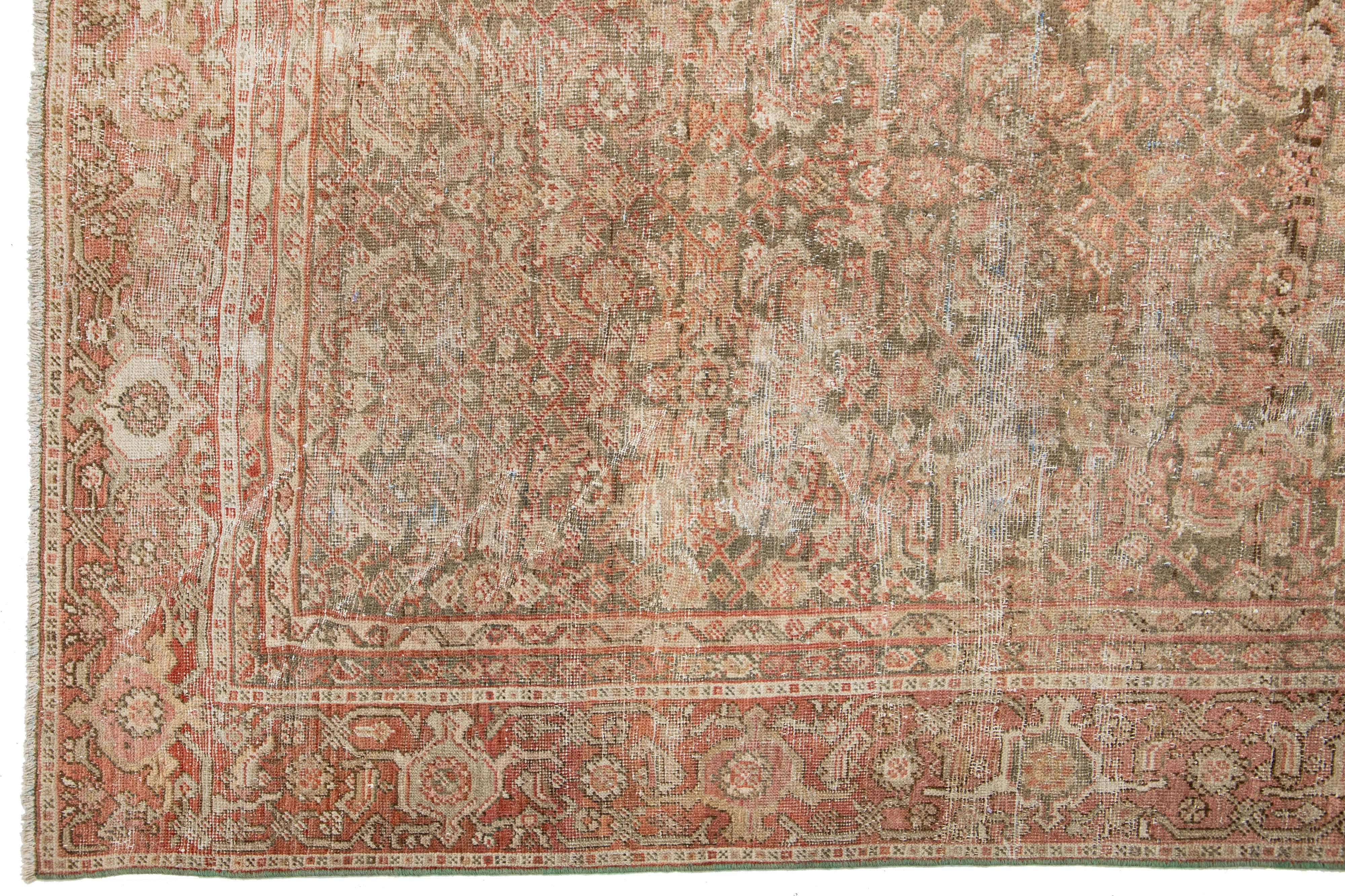 20th Century Antique Persian Tabriz Wool Rug with Rust Allover Design from the 1910s For Sale