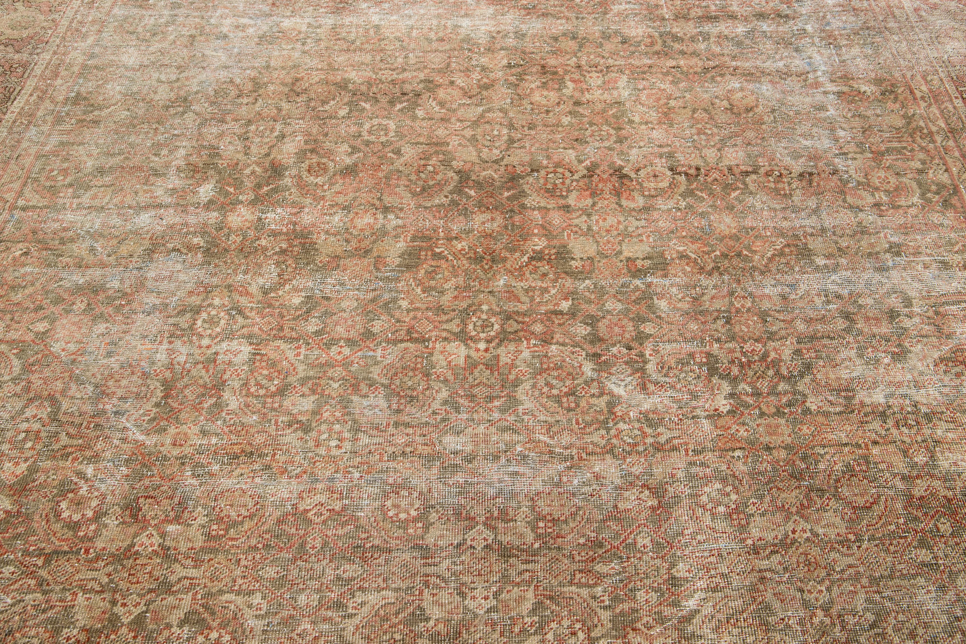 Antique Persian Tabriz Wool Rug with Rust Allover Design from the 1910s For Sale 1