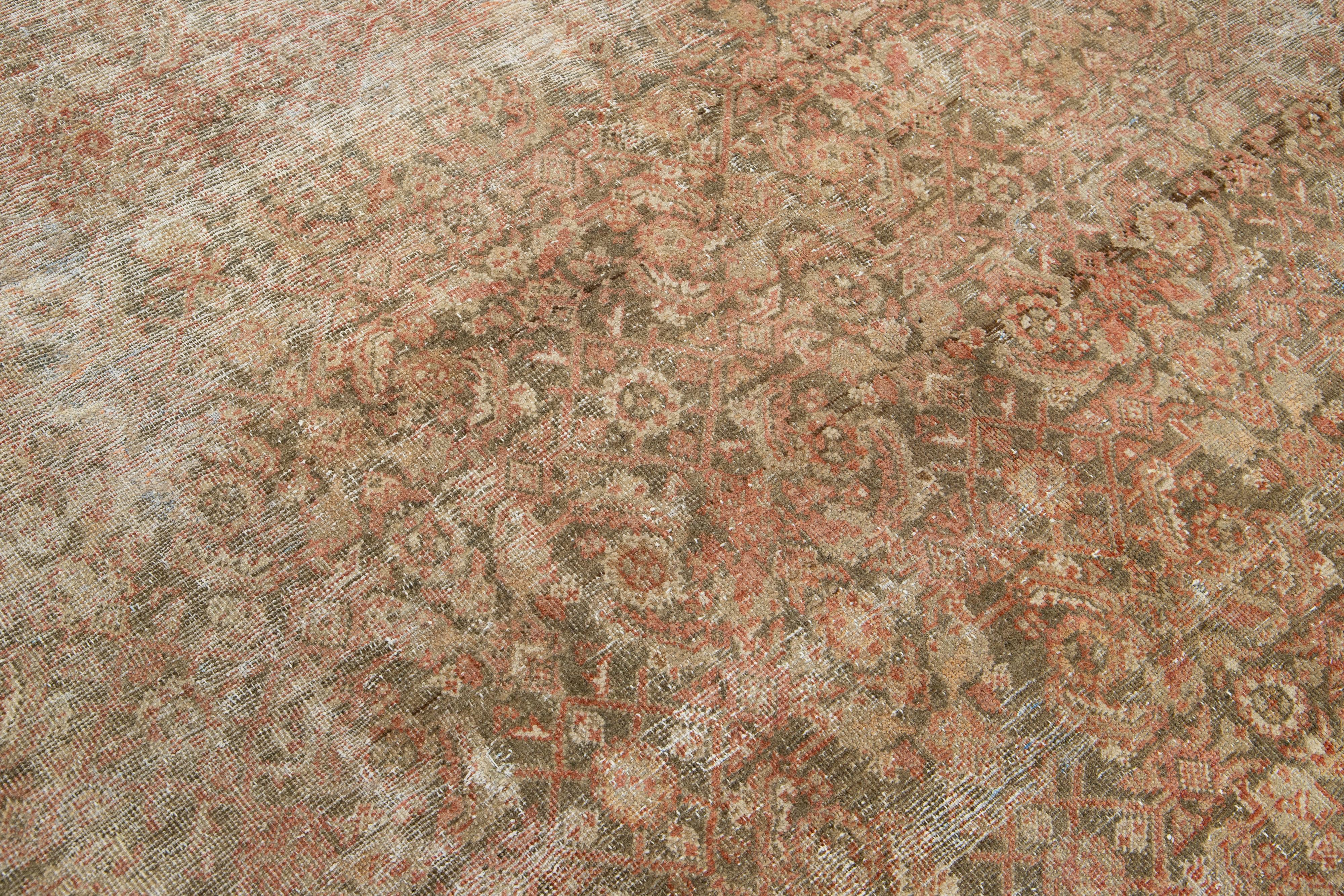 Antique Persian Tabriz Wool Rug with Rust Allover Design from the 1910s For Sale 2