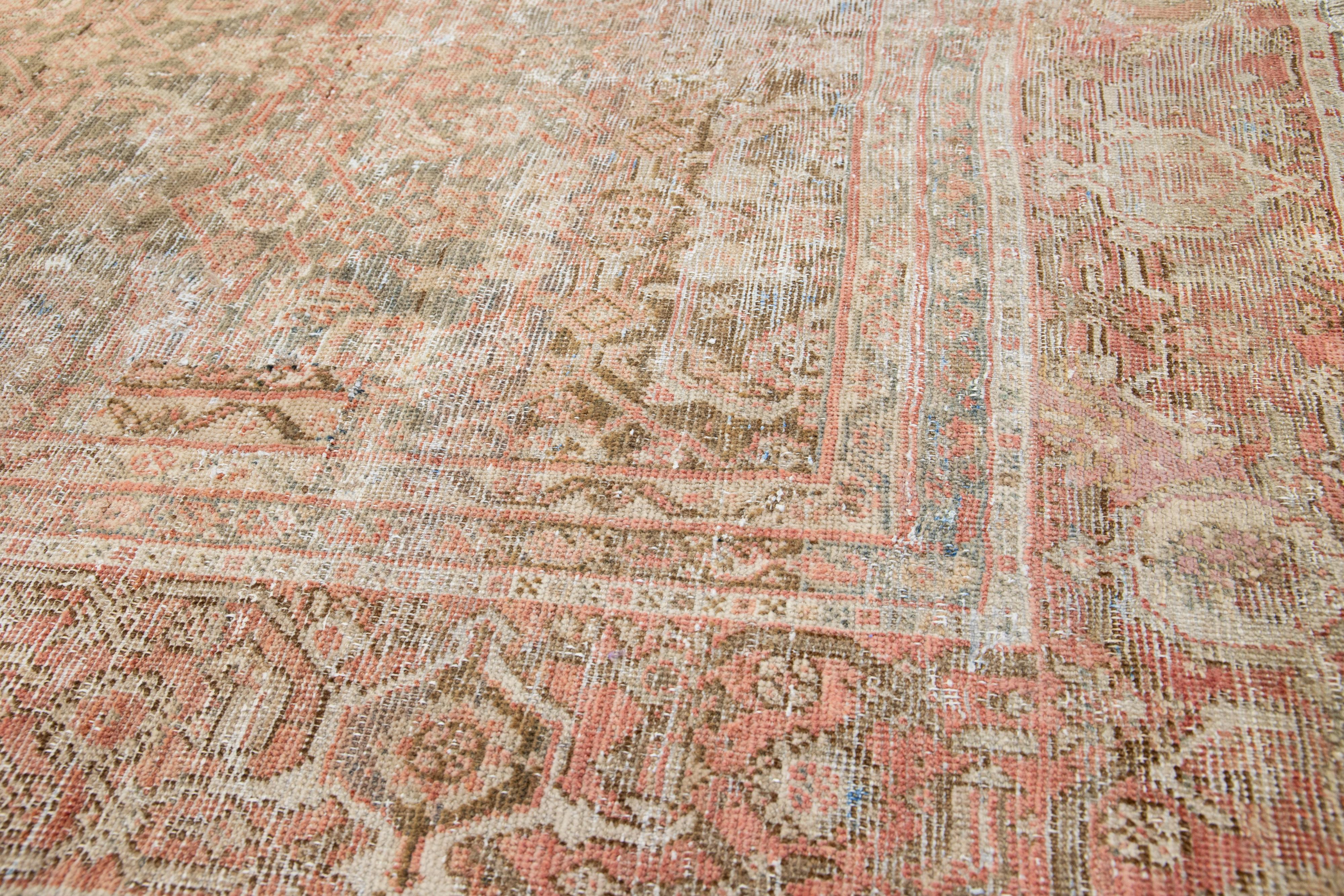 Antique Persian Tabriz Wool Rug with Rust Allover Design from the 1910s For Sale 3