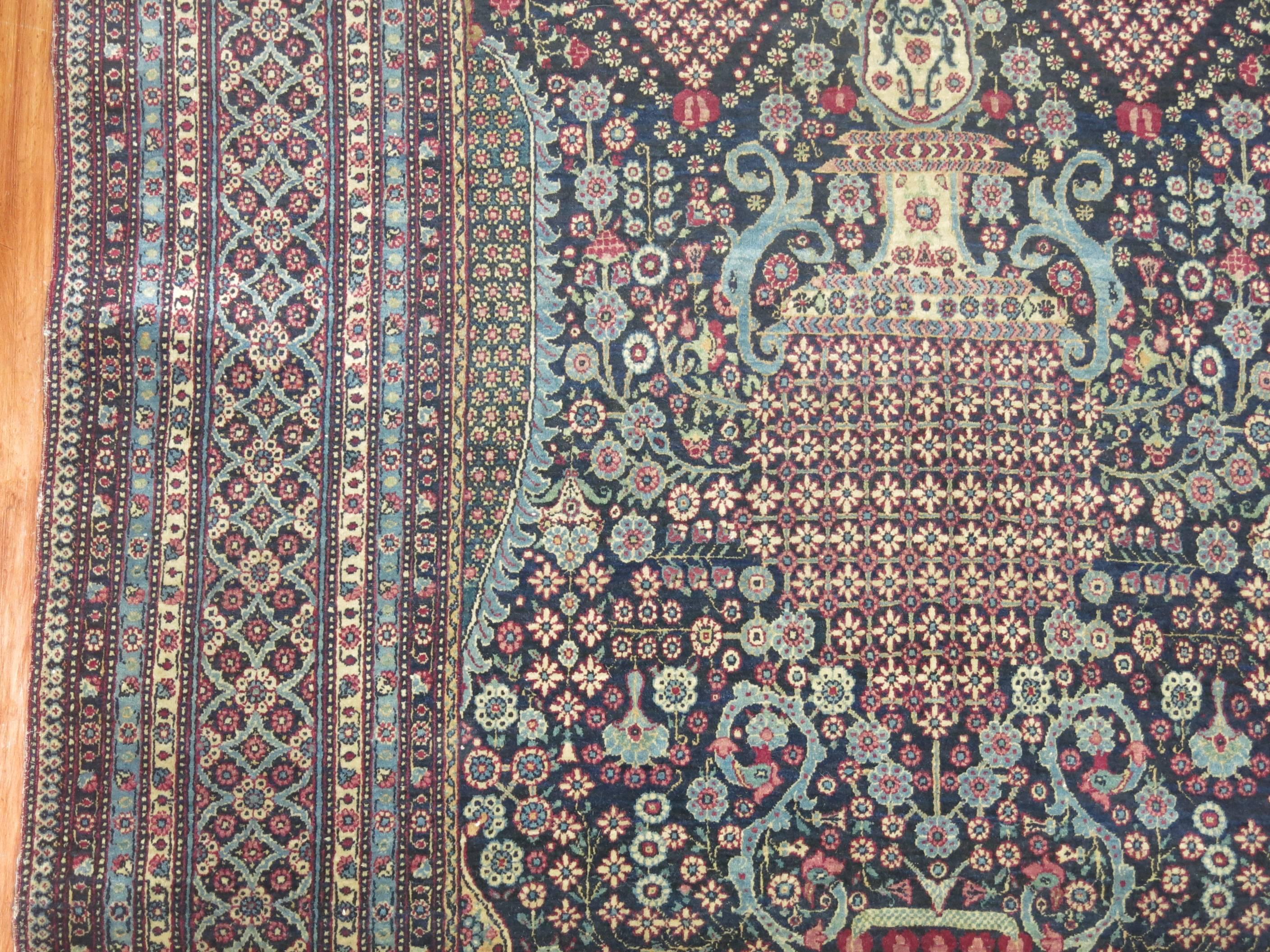 Kashan Zabihi Collection Antique Persian Teheran Carpet For Sale