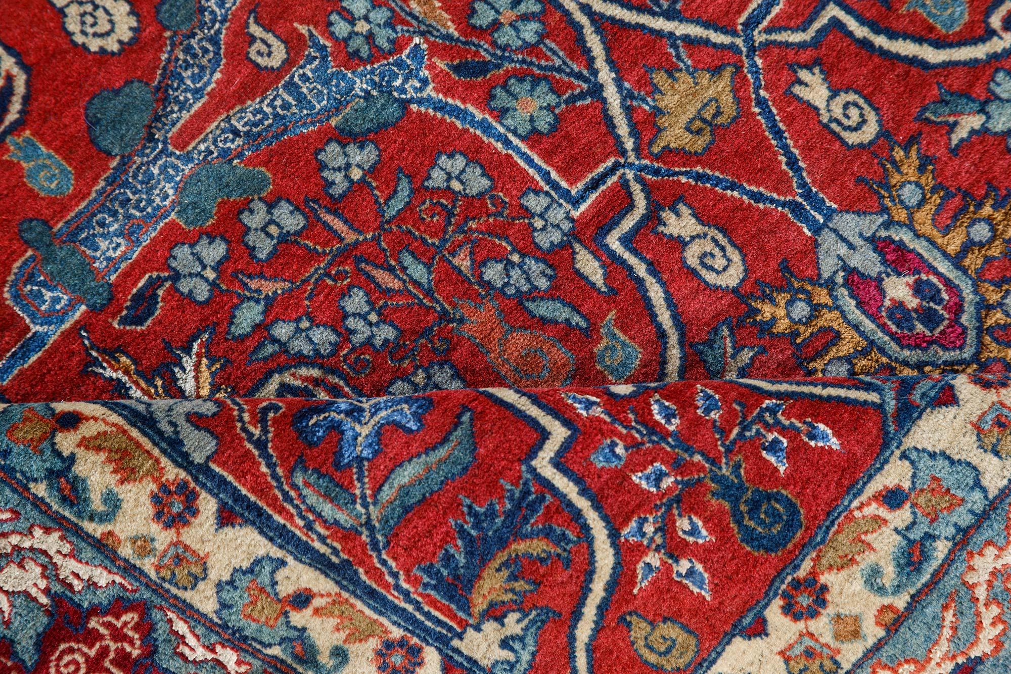 20th Century Antique Persian Tehran Botanic Handmade Wool Rug For Sale