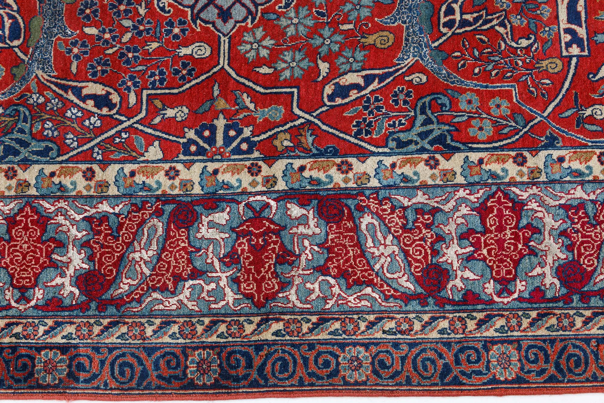 Antique Persian Tehran Botanic Handmade Wool Rug For Sale 1