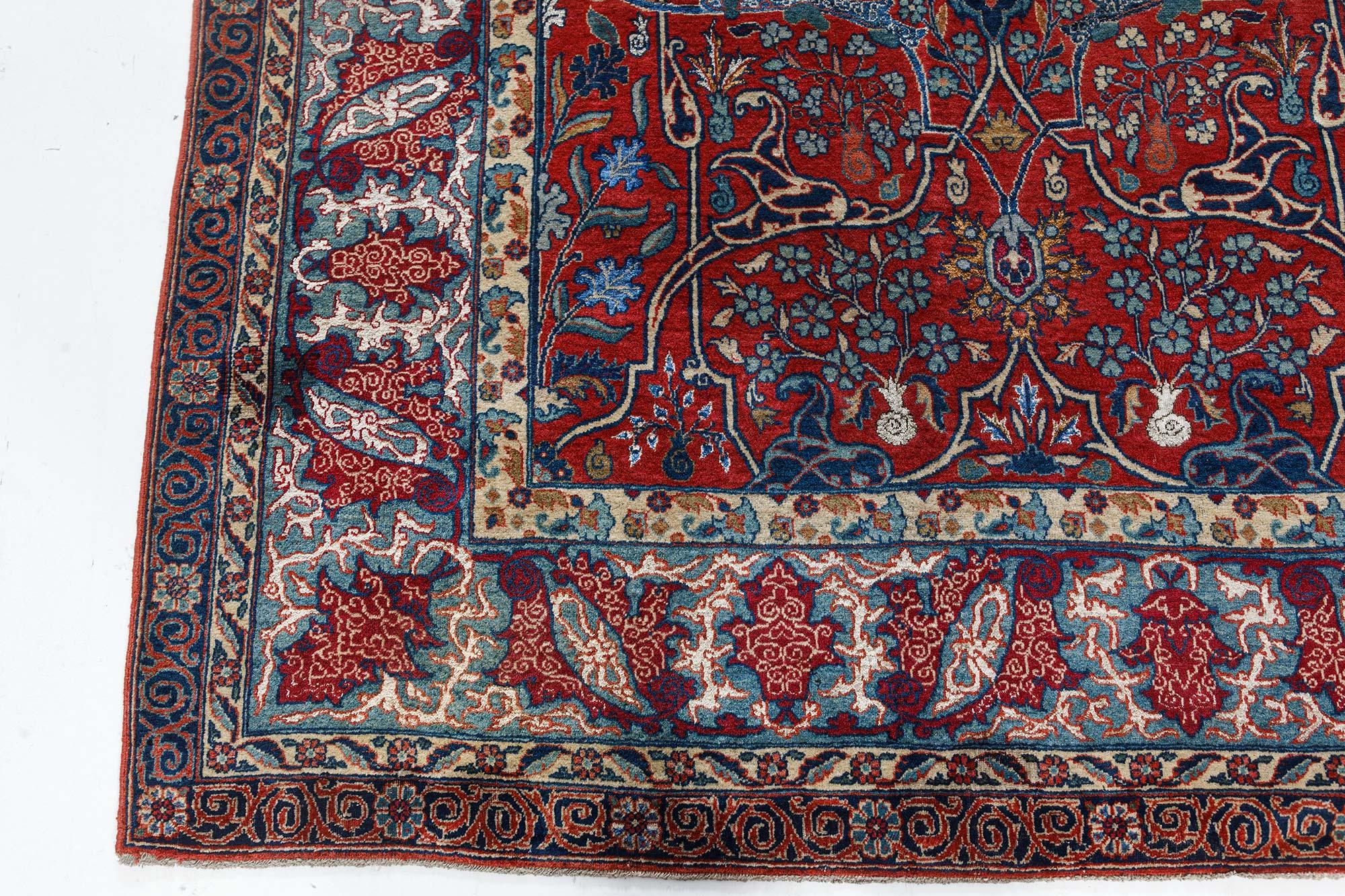 Antique Persian Tehran Botanic Handmade Wool Rug For Sale 2