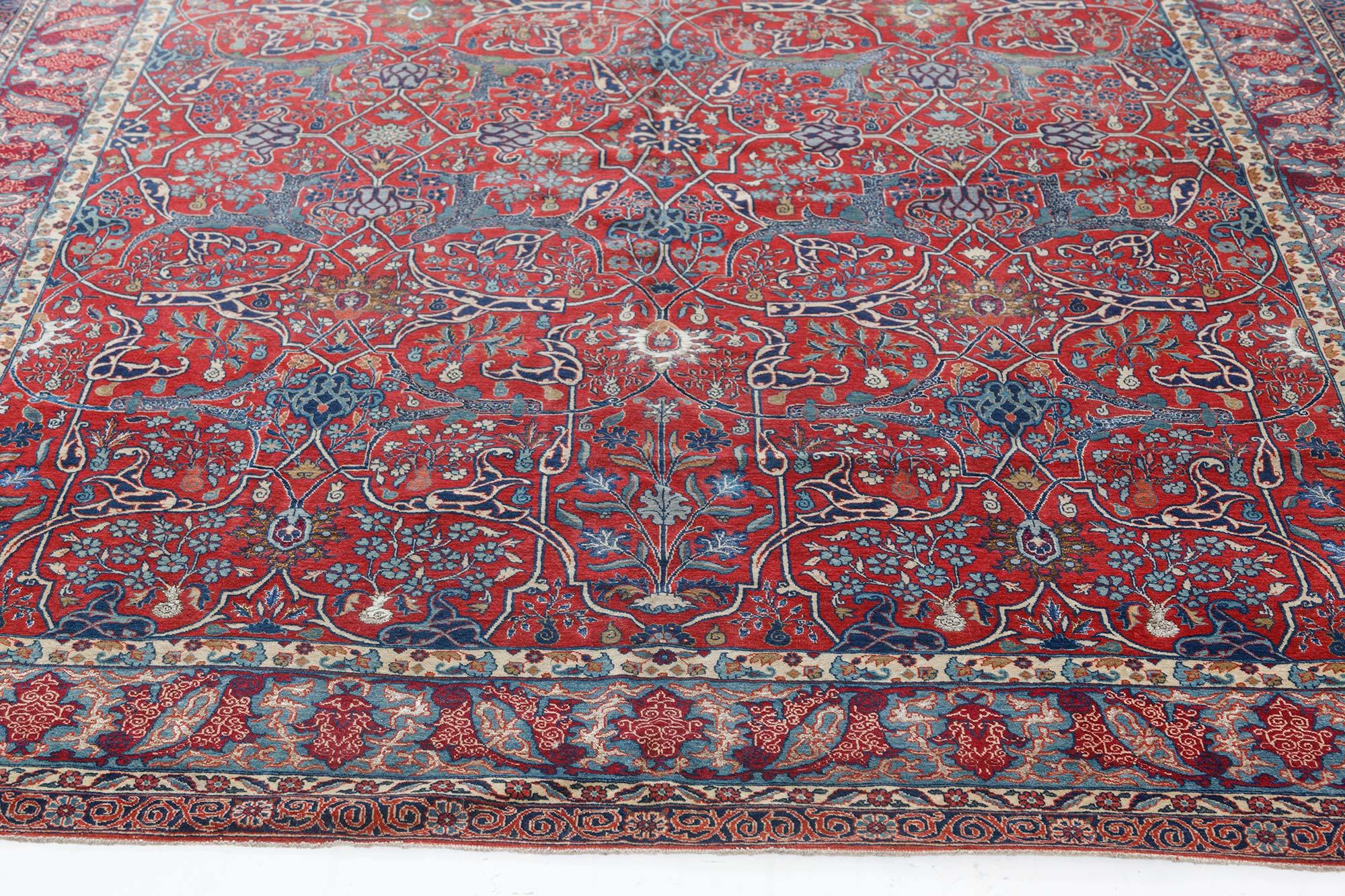 Antique Persian Tehran Botanic Handmade Wool Rug For Sale 3