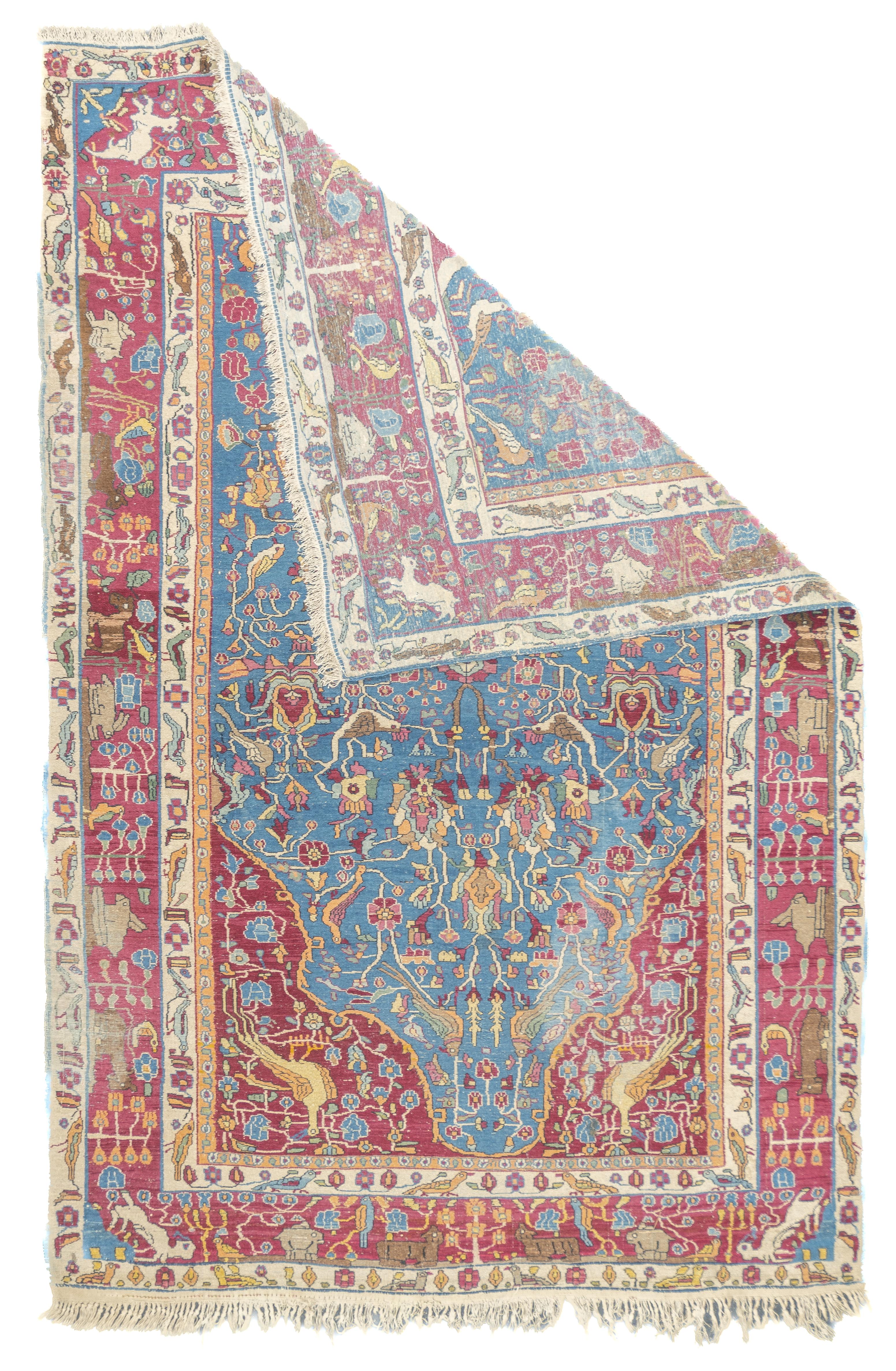 Antique Persian Tehran Rug 4'9'' x 7'2''. The interwar, finely woven curvilinear scatters and room sizes woven in the Persian capital city. Medallion, allover and directional/niche layouts. Extensive palettes and high quality wool, on cotton.