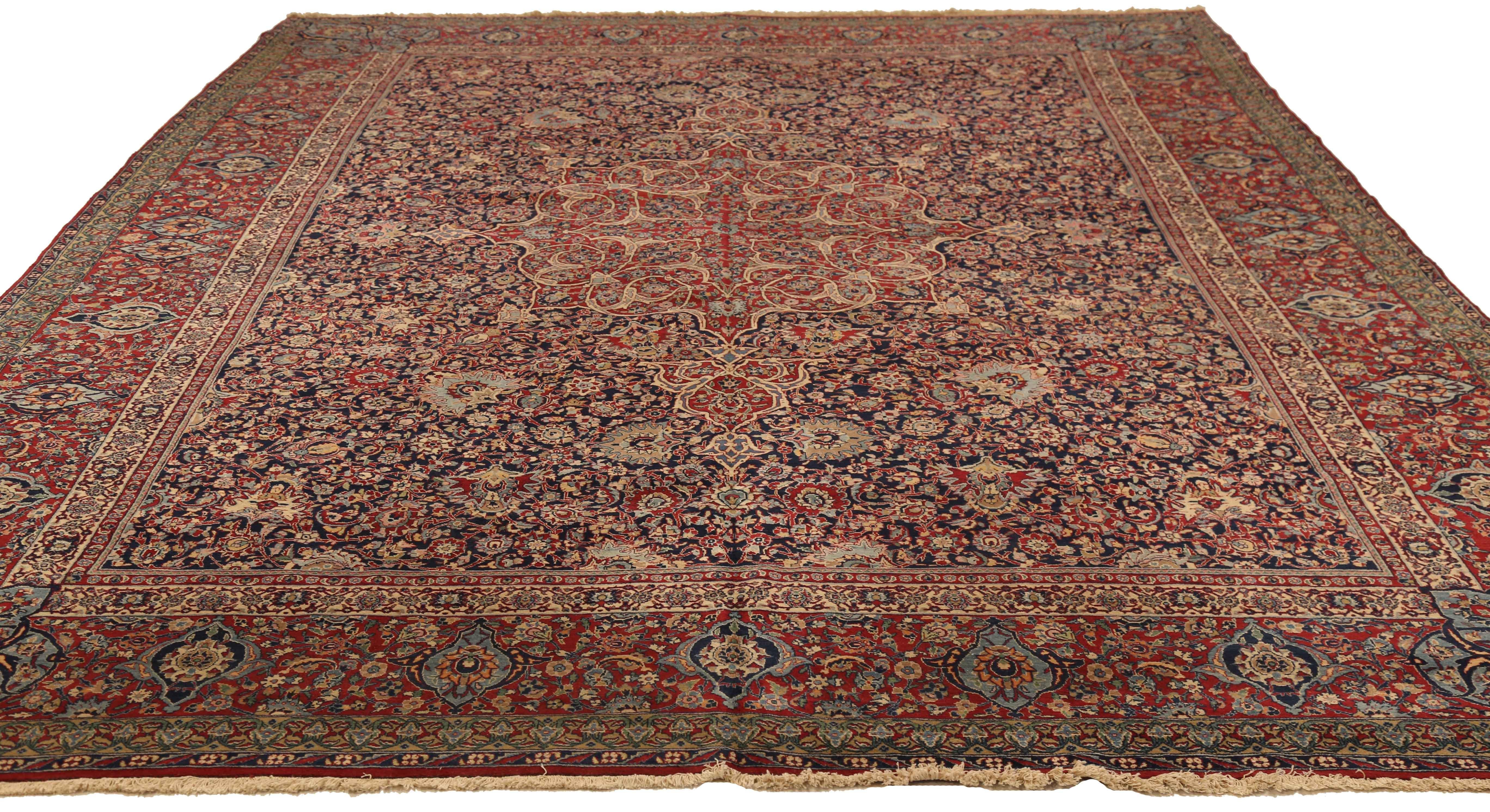Hand-Knotted Antique Persian Tehran Rug with Grand Medallion and Floral Patterns, circa 1920s For Sale