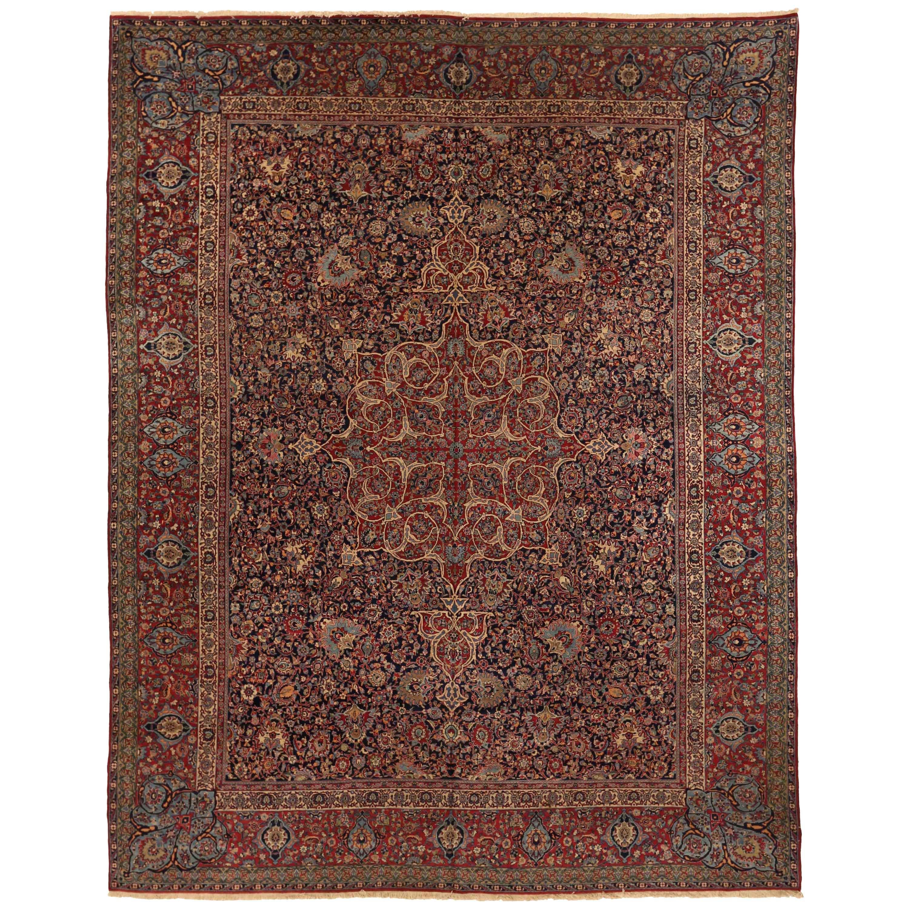 Antique Persian Tehran Rug with Grand Medallion and Floral Patterns, circa 1920s For Sale