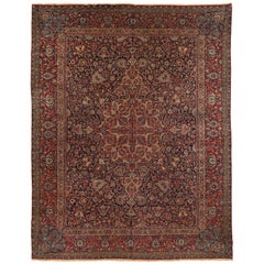 Antique Persian Tehran Rug with Grand Medallion and Floral Patterns, circa 1920s