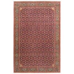 Antique Persian Tehran Small Carpet with Repeating Herati Design on a Navy Field