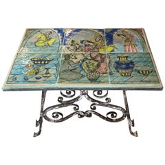 Antique Persian Tile Wrought Iron Coffee Table