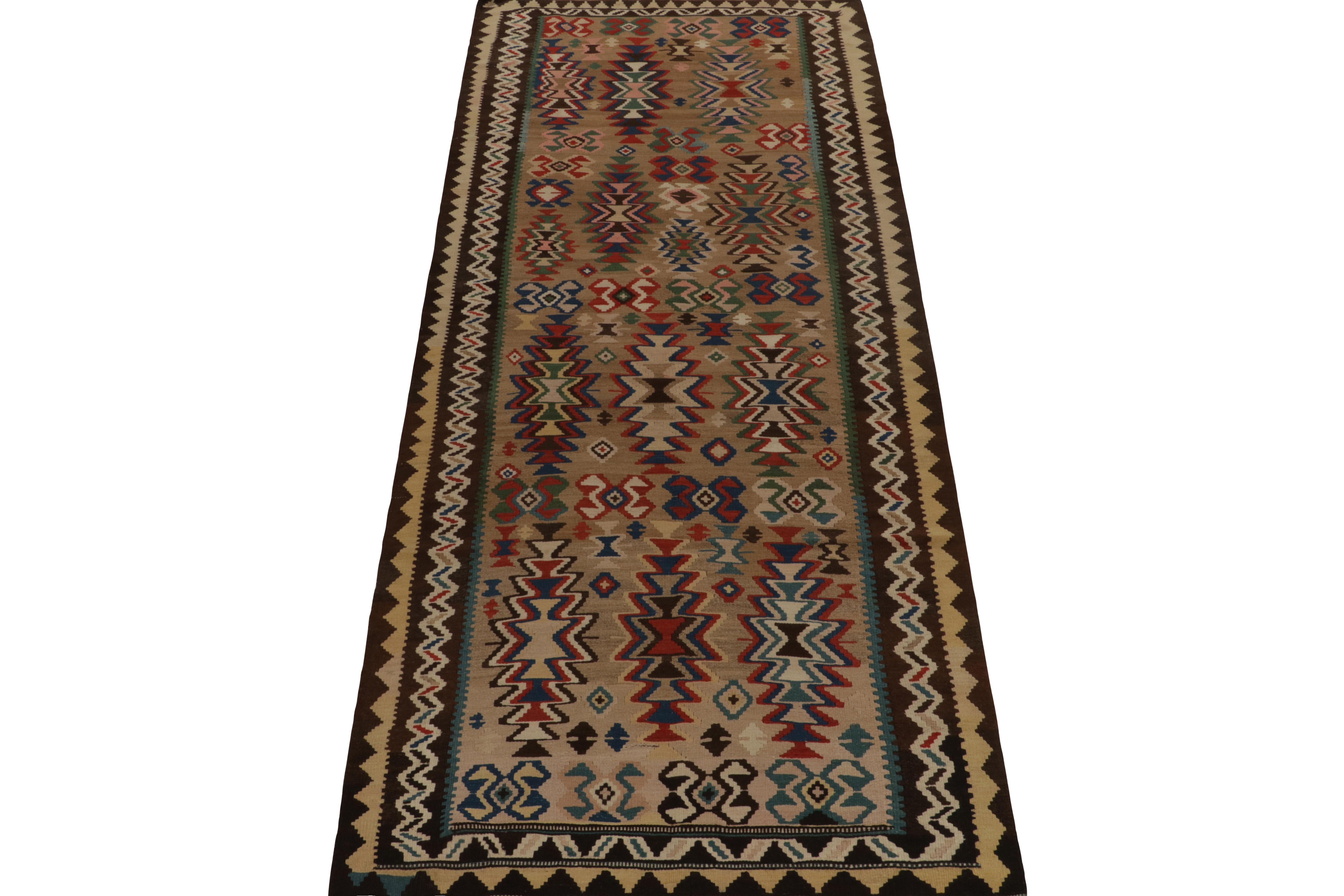 Handwoven in wool, this antique Kilim is the latest unveiled from R&K Principal Josh Nazmiyal’s coveted treasury of flat weave masterpieces. 

Originating circa 1920-1930, this particular Persian rug features a most unusual take on traditional