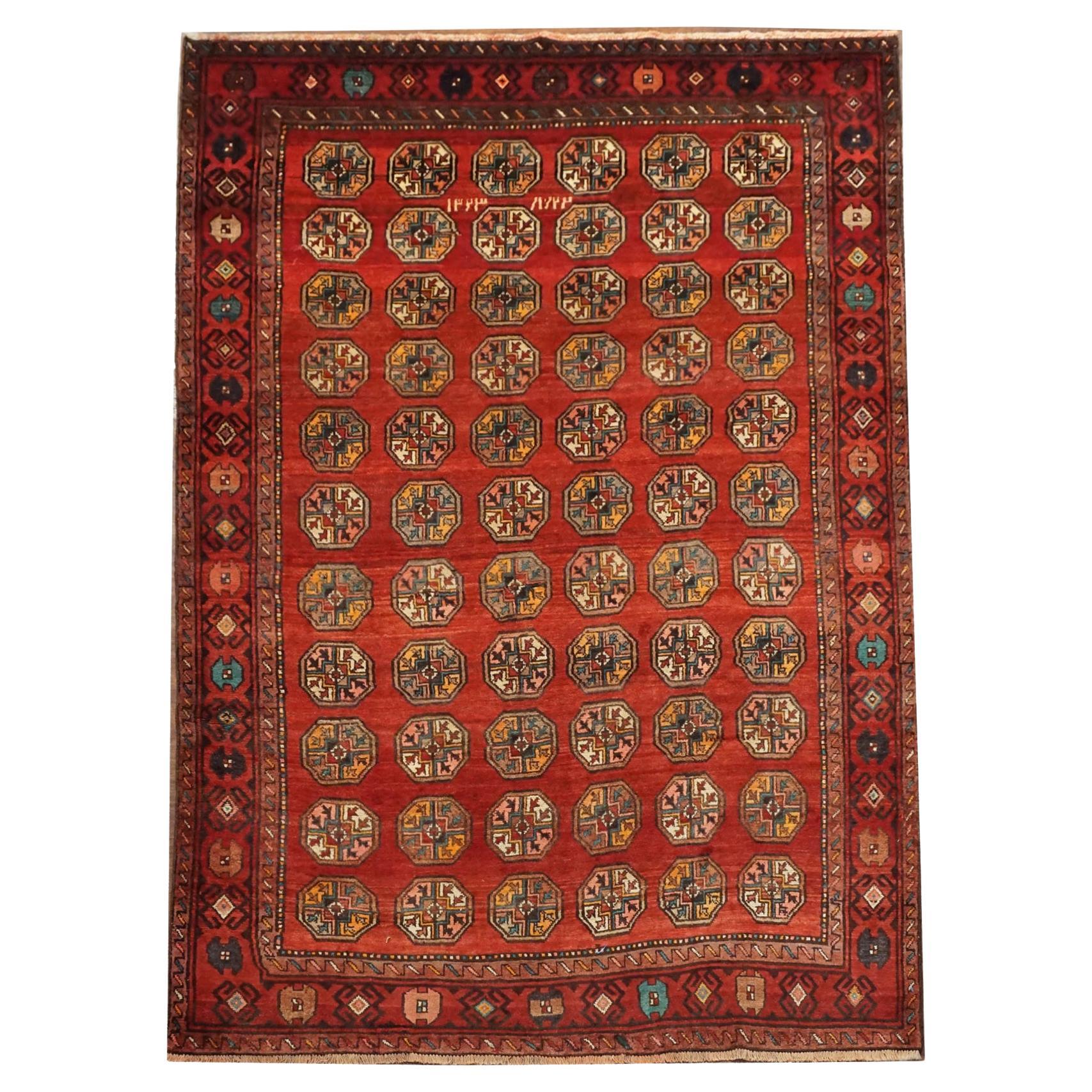 Antique Persian Tribal Bukhara Turkoman Rug with Abrash, circa 1900 For