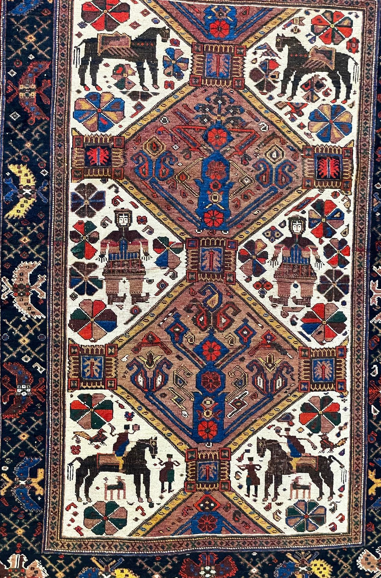 Hand-Knotted Antique Persian Tribal Afshar Pictorial Rug, C-1880's For Sale