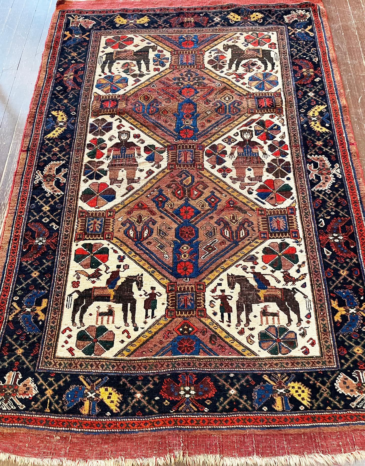 19th Century Antique Persian Tribal Afshar Pictorial Rug, C-1880's For Sale