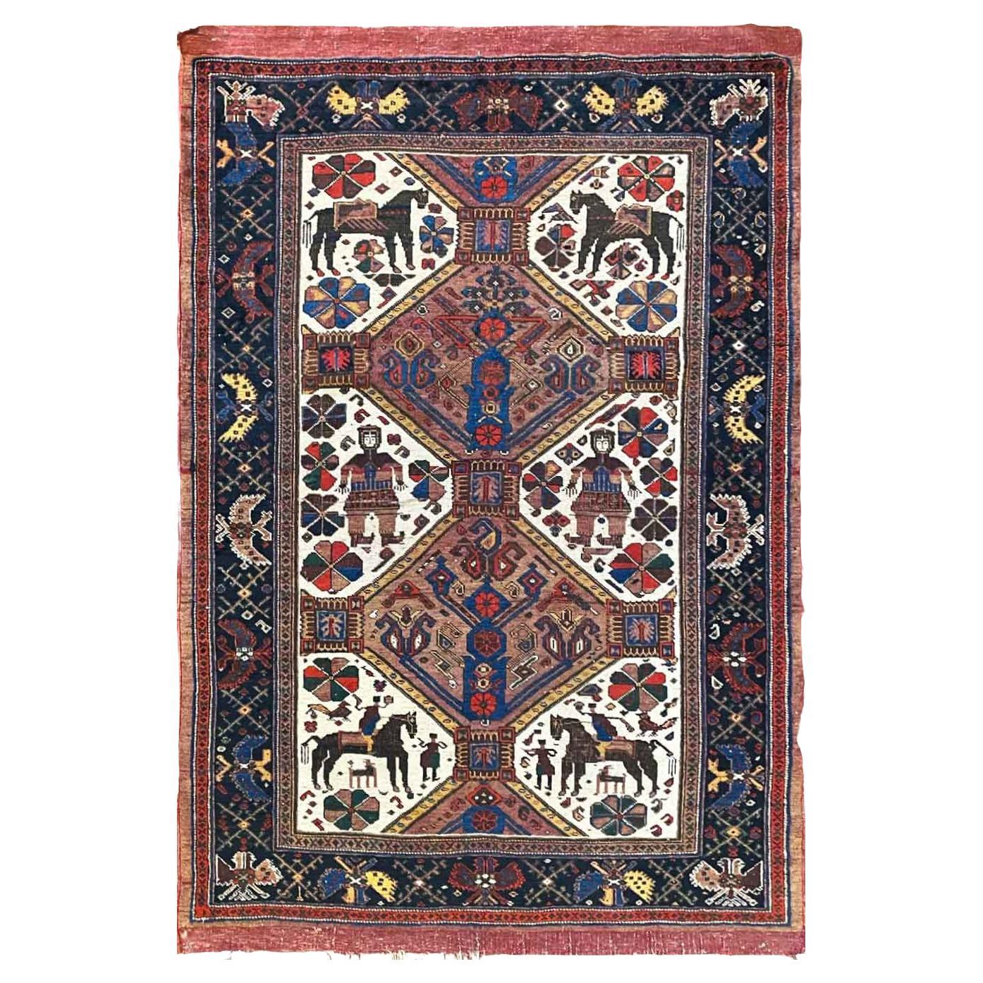 Antique Persian Tribal Afshar Pictorial Rug, C-1880's For Sale