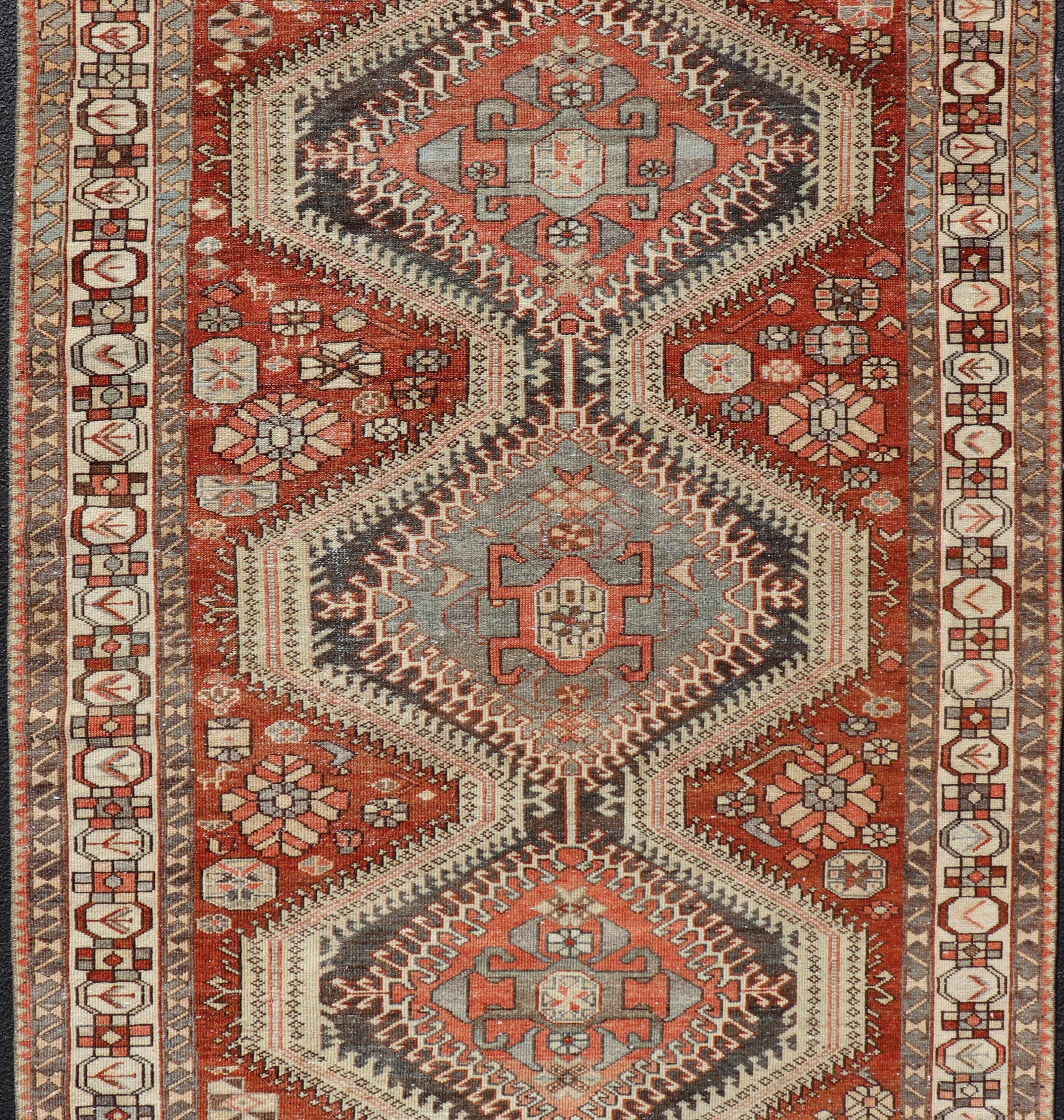 Hand-Knotted Antique Persian Tribal Bakhtiari Rug with Geometric Design For Sale