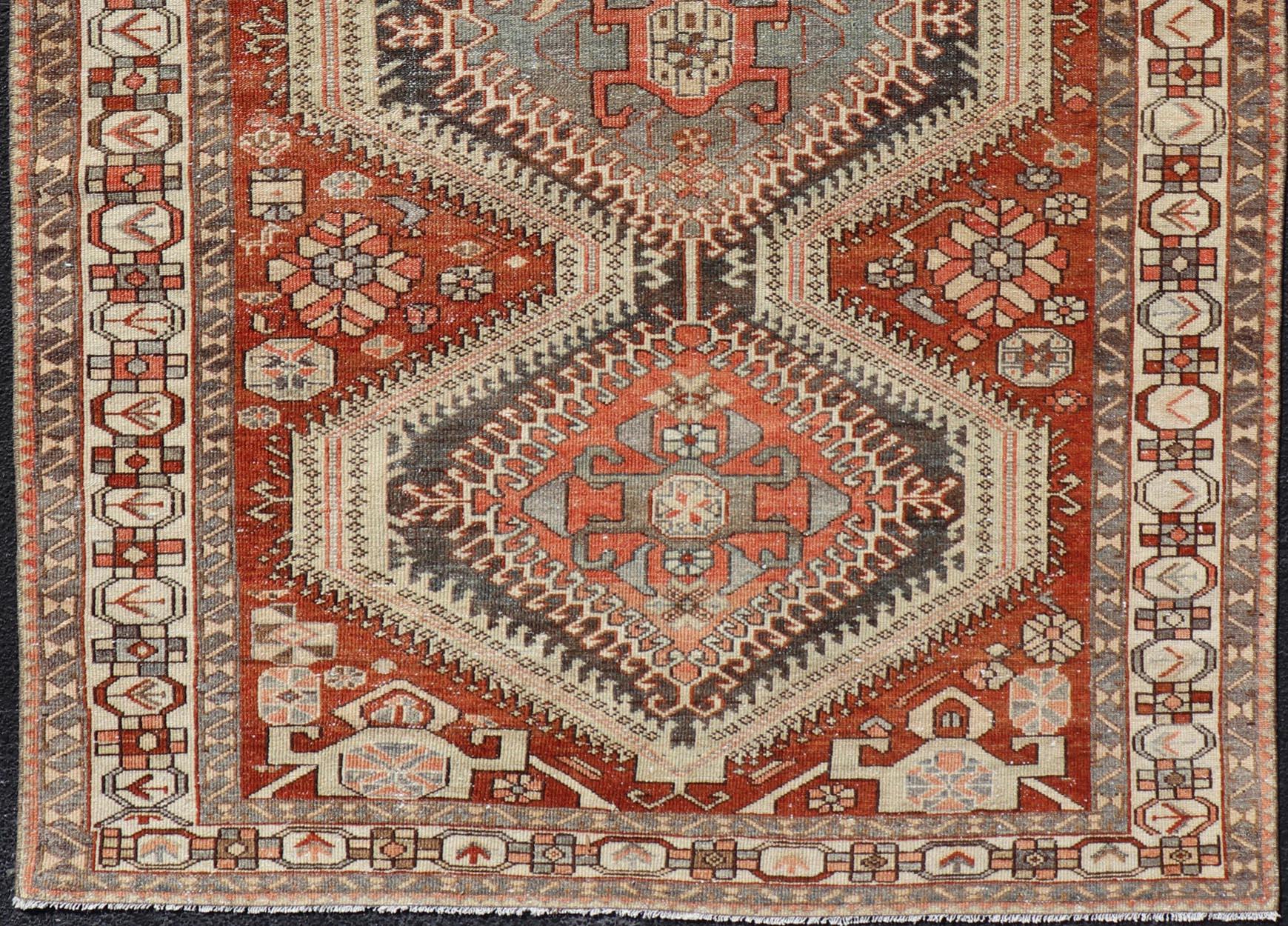 Antique Persian Tribal Bakhtiari Rug with Geometric Design In Good Condition For Sale In Atlanta, GA