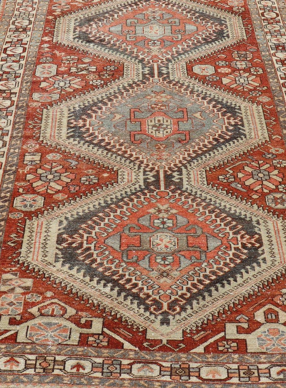 20th Century Antique Persian Tribal Bakhtiari Rug with Geometric Design For Sale