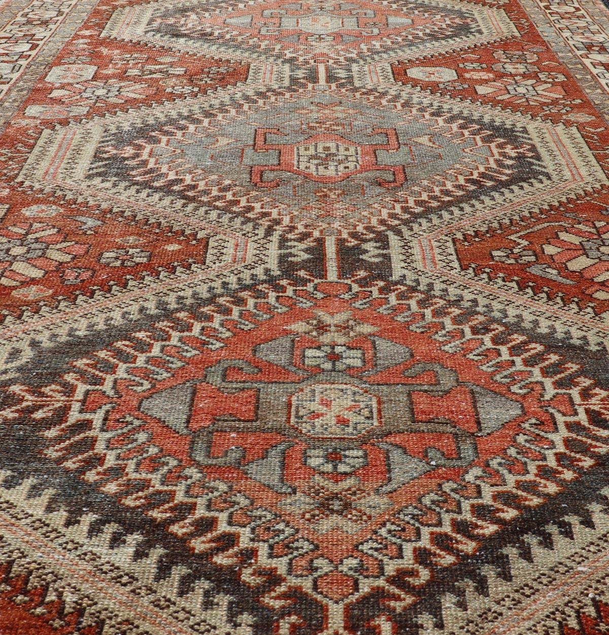 Wool Antique Persian Tribal Bakhtiari Rug with Geometric Design For Sale