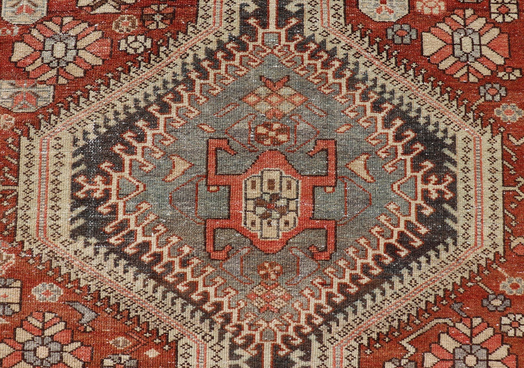 Antique Persian Tribal Bakhtiari Rug with Geometric Design For Sale 1